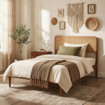 Wooden Boho Rattan Brown Bed Frame with Wooden Slat Support - Image 3
