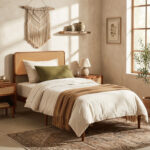 Wooden Boho Rattan Brown Bed Frame with Wooden Slat Support - Image 6