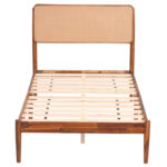 Wooden Boho Rattan Brown Bed Frame with Wooden Slat Support - Image 4