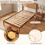 Wooden Boho Rattan Brown Bed Frame with Wooden Slat Support - Image 8