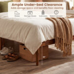 Wooden Boho Rattan Brown Bed Frame with Wooden Slat Support - Image 9