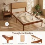 Wooden Boho Rattan Brown Bed Frame with Wooden Slat Support - Image 10
