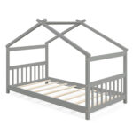 Twin Size Wooden House Bed with Roof