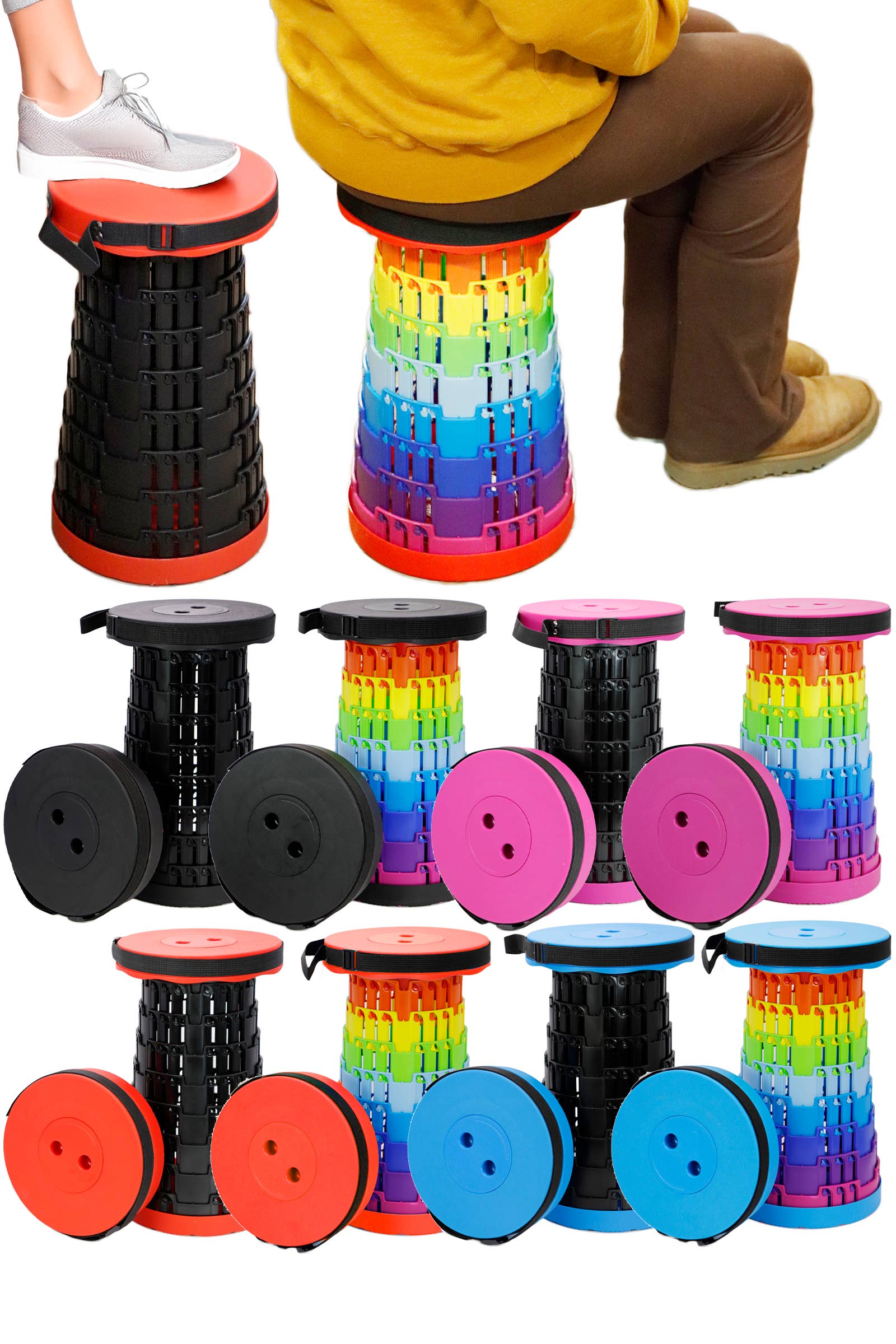Black & Rainbow Portable Retractable Telescoping Stool