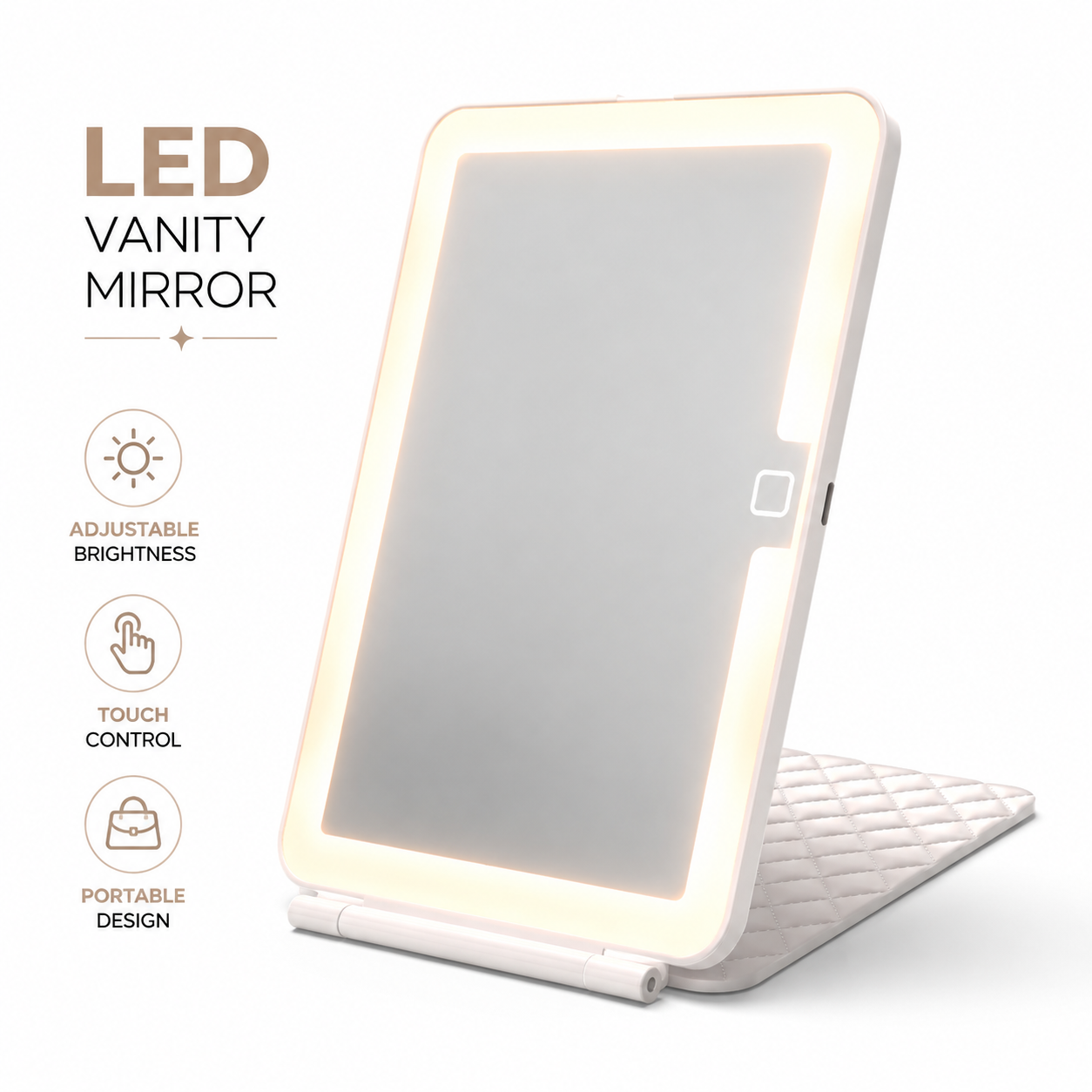LED Travel Vanity Mirror | Touch Dimming | 3 Colorful Lights