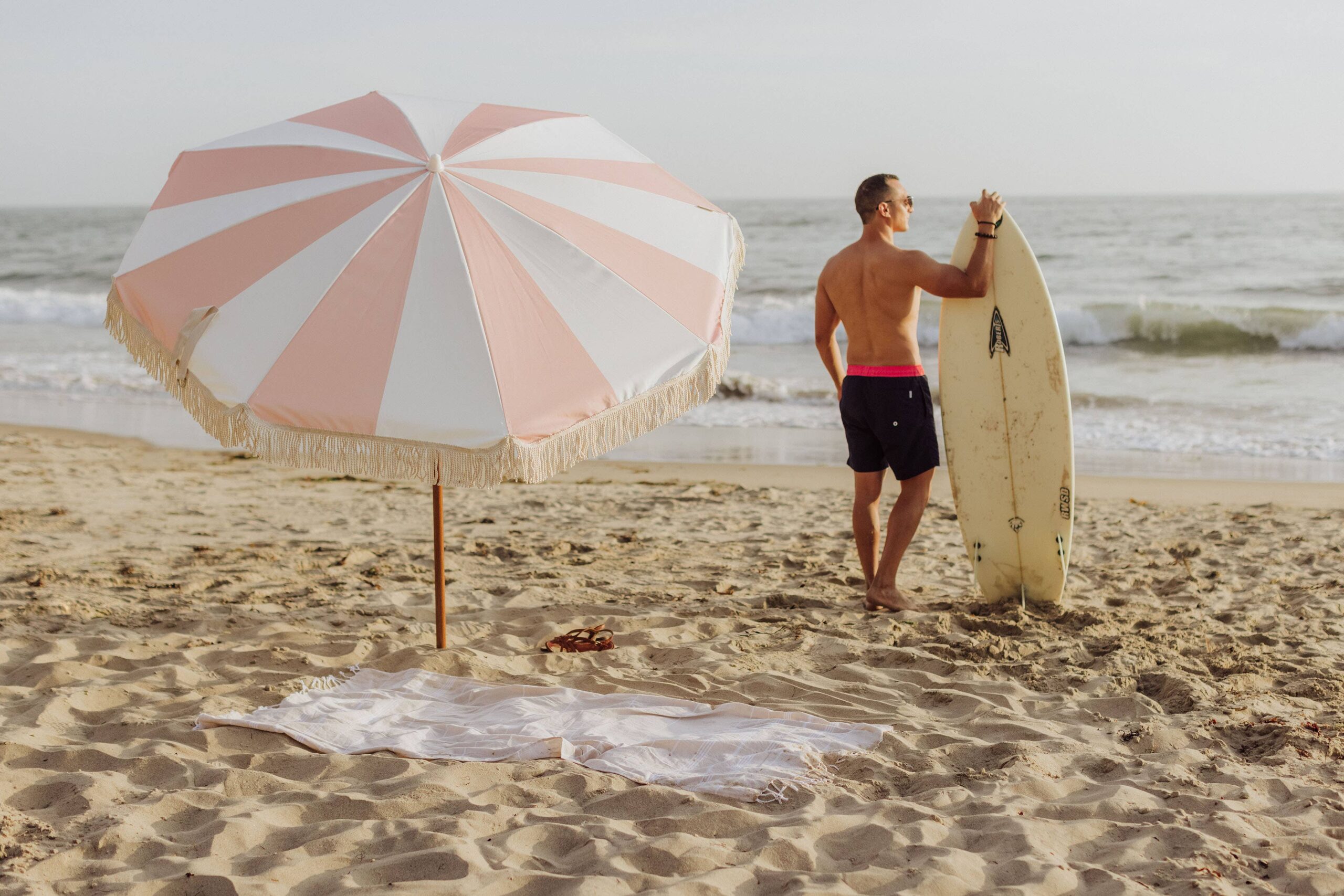 Beach State Summerland Beach Umbrella - Pink Salt Stripe