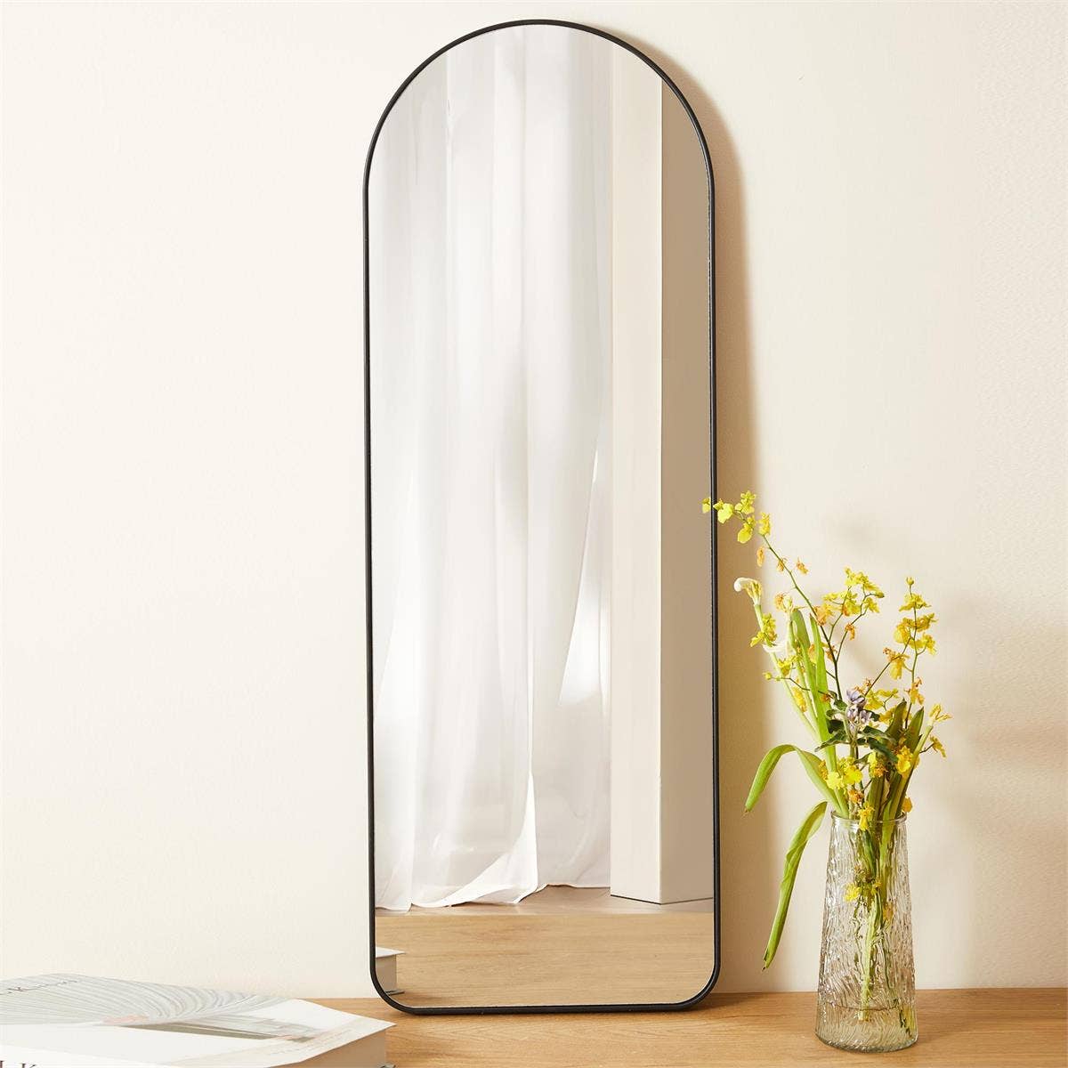 Arched Framed Mirror, 39.8"x14.2", Plastic/Glass