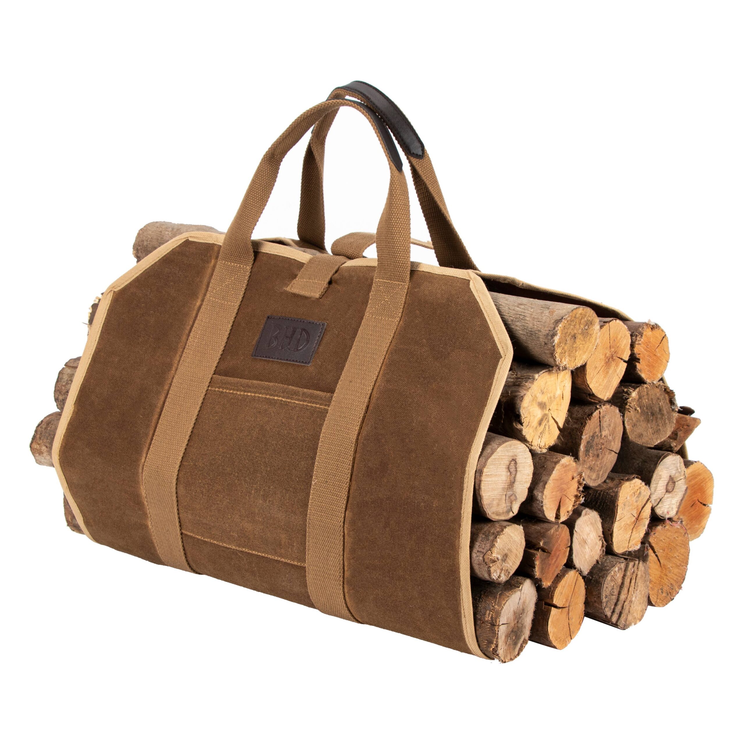 Heavy-Duty Waxed Canvas Firewood Bag with Handles