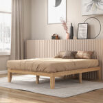 14 Inch Queen Size Rubber Wood Platform Bed Frame with Wood Slat Support - Image 2