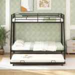 Twin Over Full Bunk Bed Frame with Trundle for Guest Room - Image 3