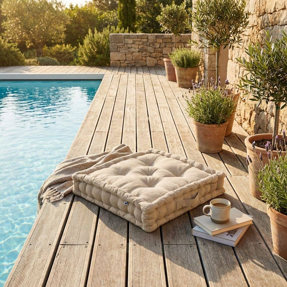 Dahlia Cotton Floor Cushion 50 x 50 cm — Ecru