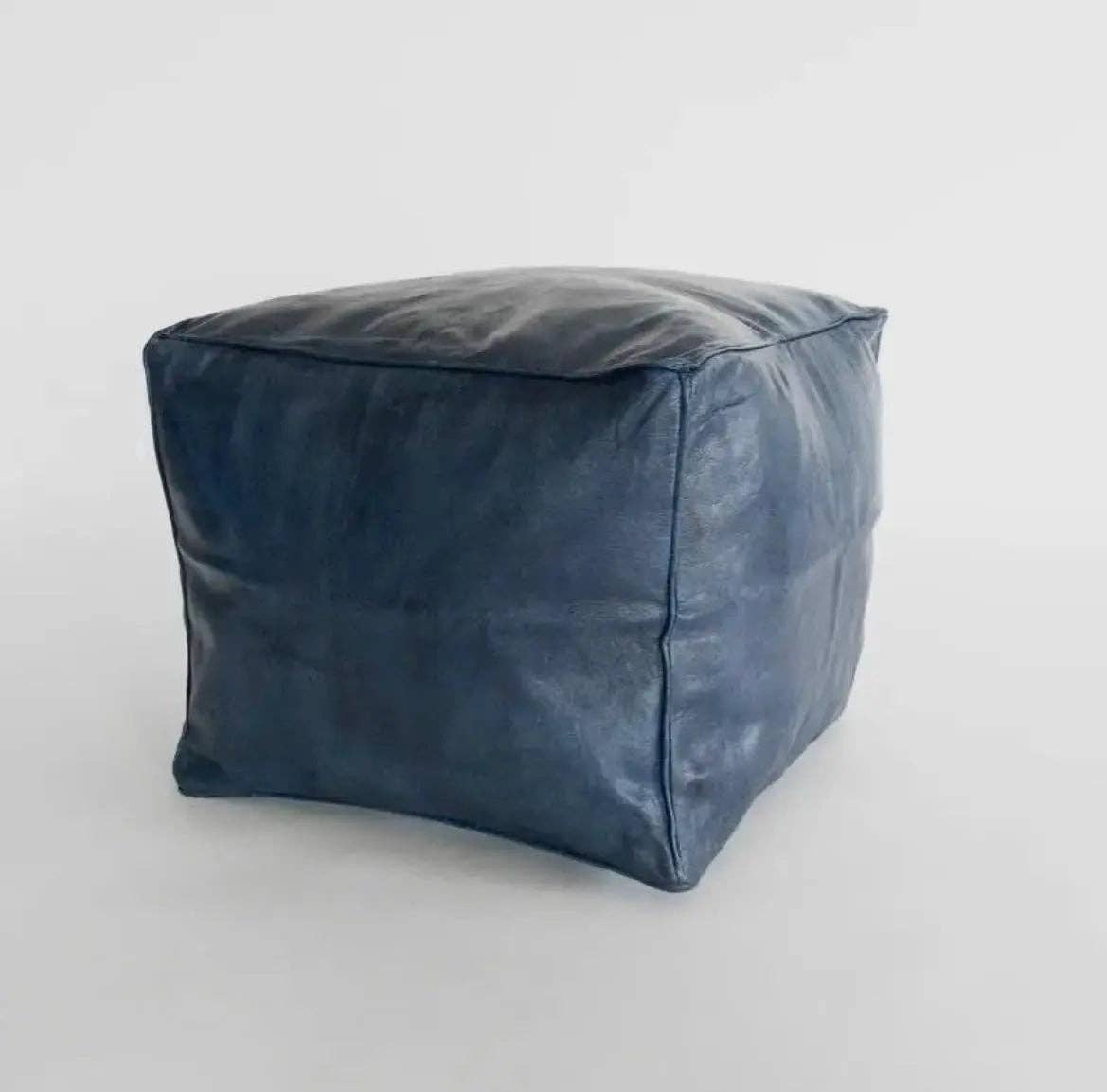 Handmade Leather Cube Footstool Boho