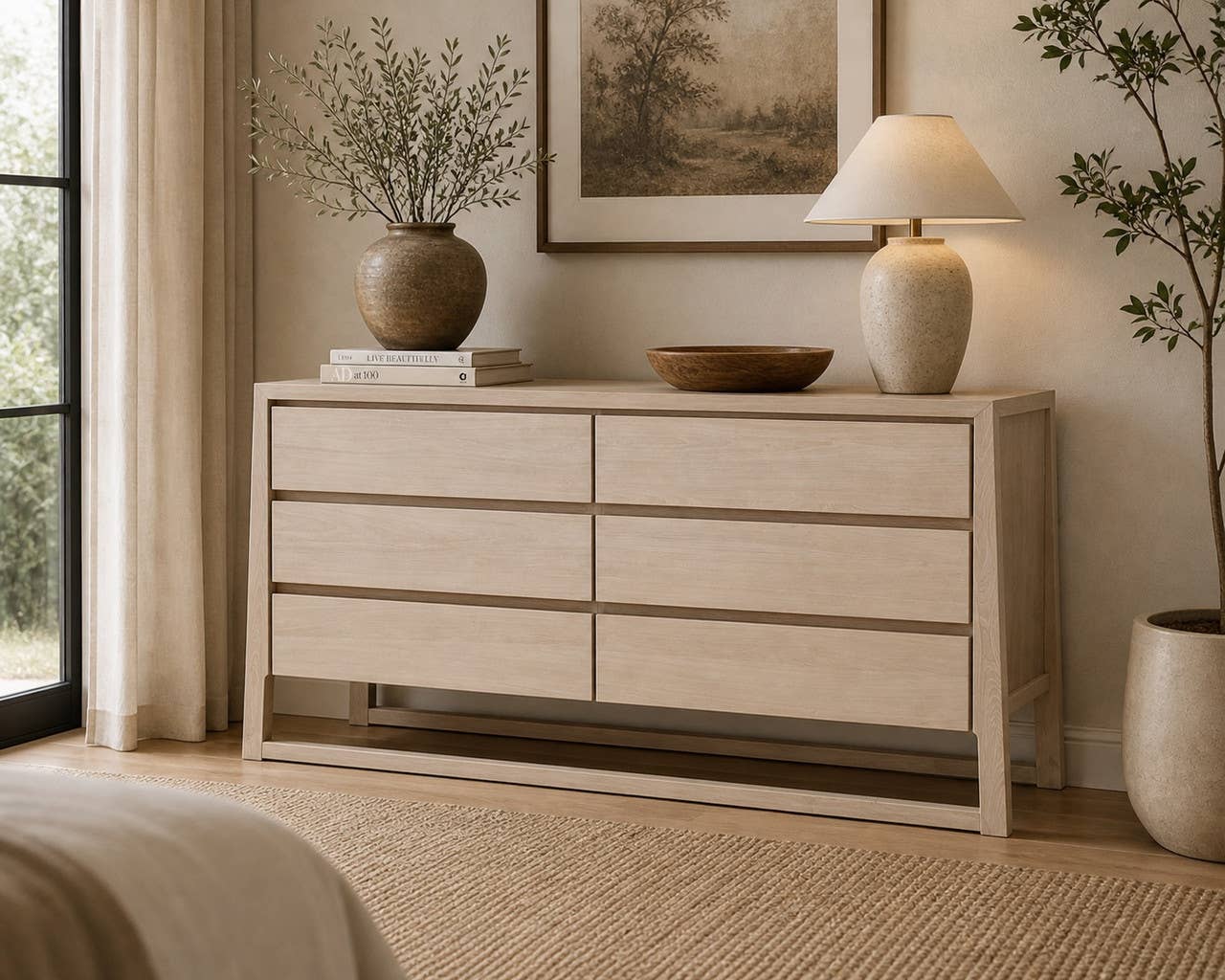 Dresser - 6 Drawers - Solid Wood Whitewash