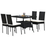 5 Pieces Rattan Dining Set with Glass Table and High Back Chair - Image 9