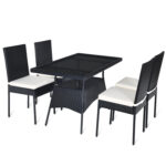 5 Pieces Rattan Dining Set with Glass Table and High Back Chair - Image 12