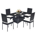 5 Pieces Rattan Dining Set with Glass Table and High Back Chair - Image 11