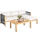 3 Pieces Patio Acacia Wood Sofa Furniture Set with Nylon Rope Armrest - Image 7