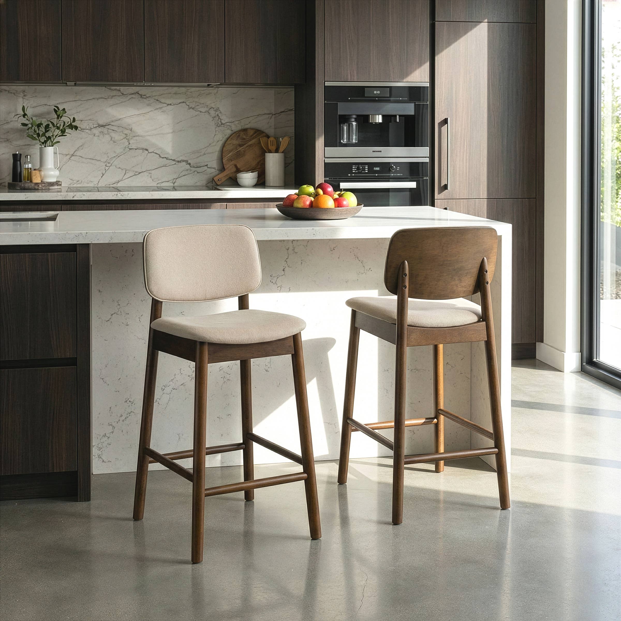 Set of 2 Azura Fabric Counter Stools with Walnut Legs