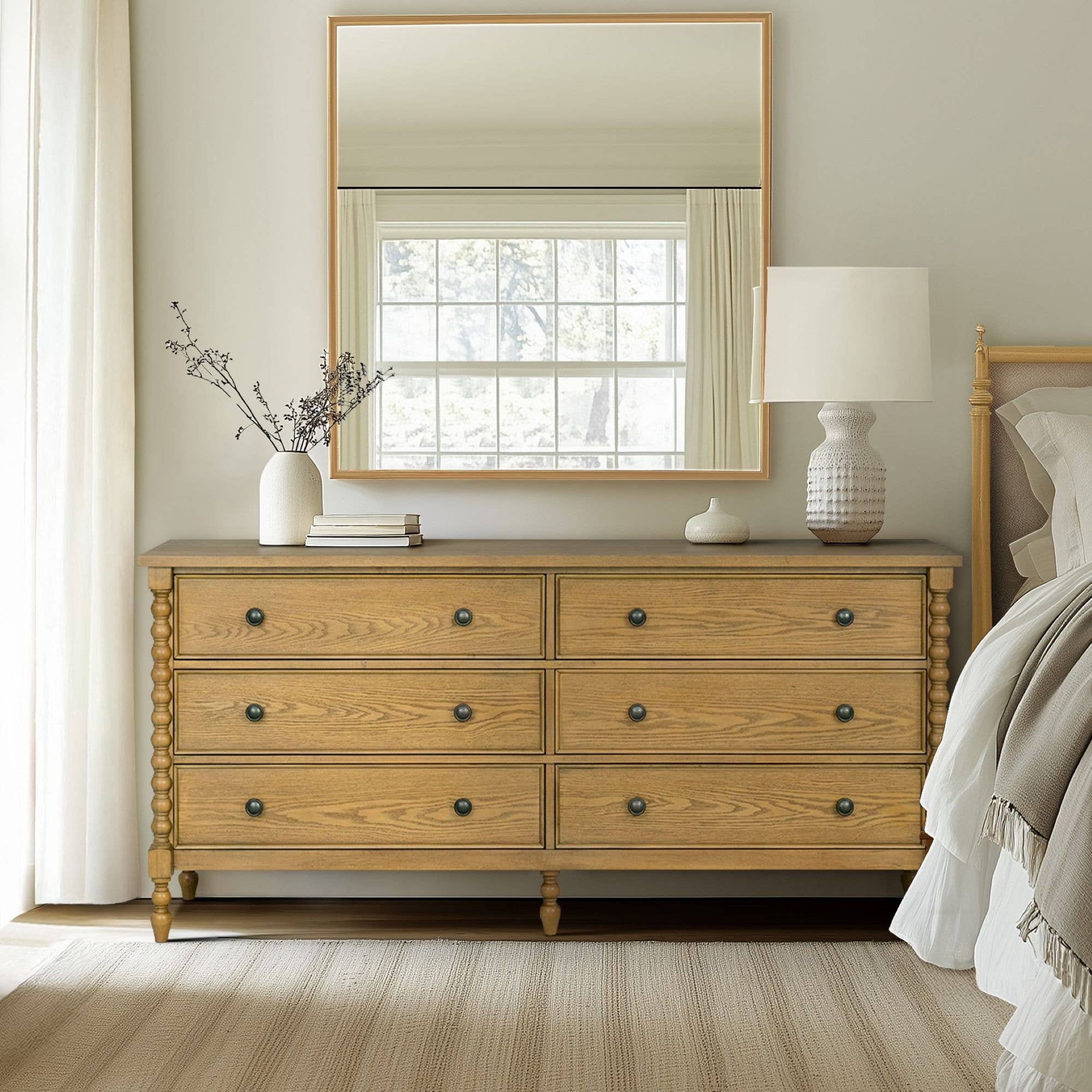 70"W 6-Drawer Large Spindle Wood Dresser, Natural *