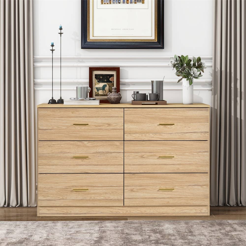 Modern Natural 6 Drawer Dresser for Bedroom Ample Storage Wide Chest of Drawers, Sturdy & Safe