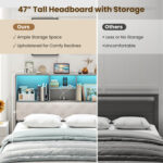 Full Size Bed Frame with Bookcase Headboard and LED Lights - Image 11