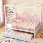 Full Size Canopy Bed Frame with Trundle and Headboard for Kids - Image 3