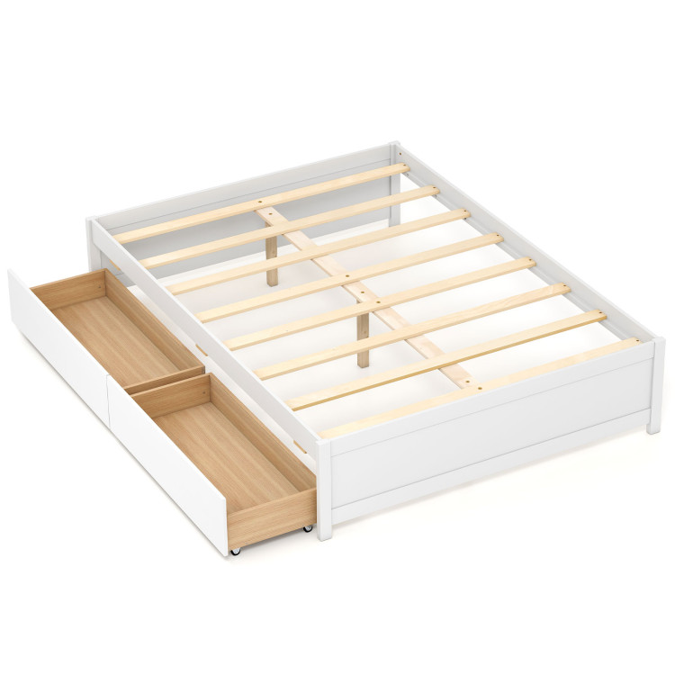 Full Size Wooden Bed Frame with 2 Rolling Storage Drawers - Image 1