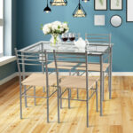 5 Pieces Dining Set Glass Table and 4 Chairs - Image 2
