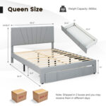Full/Queen Size Upholstered Bed Frame with Drawer and Adjustable Headboard - Image 5