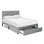 Full/Queen Size Upholstered Bed Frame with Drawer and Adjustable Headboard - Image 4