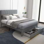 Full/Queen Size Upholstered Bed Frame with Drawer and Adjustable Headboard - Image 6
