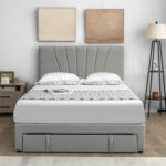 Full/Queen Size Upholstered Bed Frame with Drawer and Adjustable Headboard - Image 7