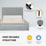 Full/Queen Size Upholstered Bed Frame with Drawer and Adjustable Headboard - Image 10