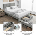 Full/Queen Size Upholstered Bed Frame with Drawer and Adjustable Headboard - Image 8