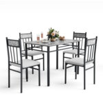 5 Pieces Faux Marble Dining Set Table with Solid Steel Frame - Image 3