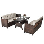 3 Pieces Hand-Woven Rattan Outdoor Sofa Set with Dining Table - Image 5