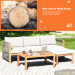 3 Pieces Patio Acacia Wood Sofa Furniture Set with Nylon Rope Armrest - Image 3