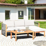 3 Pieces Patio Acacia Wood Sofa Furniture Set with Nylon Rope Armrest - Image 2