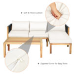 3 Pieces Patio Acacia Wood Sofa Furniture Set with Nylon Rope Armrest - Image 8
