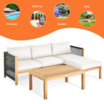 3 Pieces Patio Acacia Wood Sofa Furniture Set with Nylon Rope Armrest - Image 9