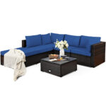 6 Pieces Outdoor Patio Rattan Sectional Sofa Set with Coffee Table - Image 8