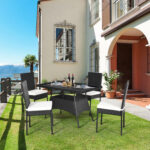 5 Pieces Rattan Dining Set with Glass Table and High Back Chair - Image 6