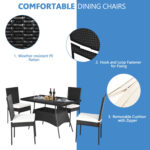 5 Pieces Rattan Dining Set with Glass Table and High Back Chair - Image 5