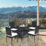 5 Pieces Rattan Dining Set with Glass Table and High Back Chair - Image 8