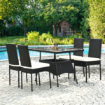 5 Pieces Rattan Dining Set with Glass Table and High Back Chair - Image 7