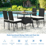 5 Pieces Rattan Dining Set with Glass Table and High Back Chair - Image 3