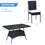 5 Pieces Rattan Dining Set with Glass Table and High Back Chair - Image 4