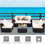5 Pieces Cushioned Patio Rattan Furniture Set with Glass Table - Image 6