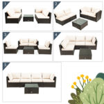 5 Pieces Cushioned Patio Rattan Furniture Set with Glass Table - Image 11