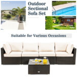 5 Pieces Cushioned Patio Rattan Furniture Set with Glass Table - Image 10